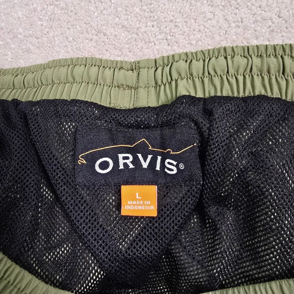 Orvis Lined Nylon Shell Fishing Shorts Men's L Olive Green Drawstring Pockets